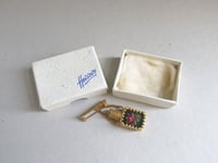 Image 16 of Vintage Austrian Miniature Scent Bottle with Chain & Bar Brooch, Floral Needlework Decor, Boxed 