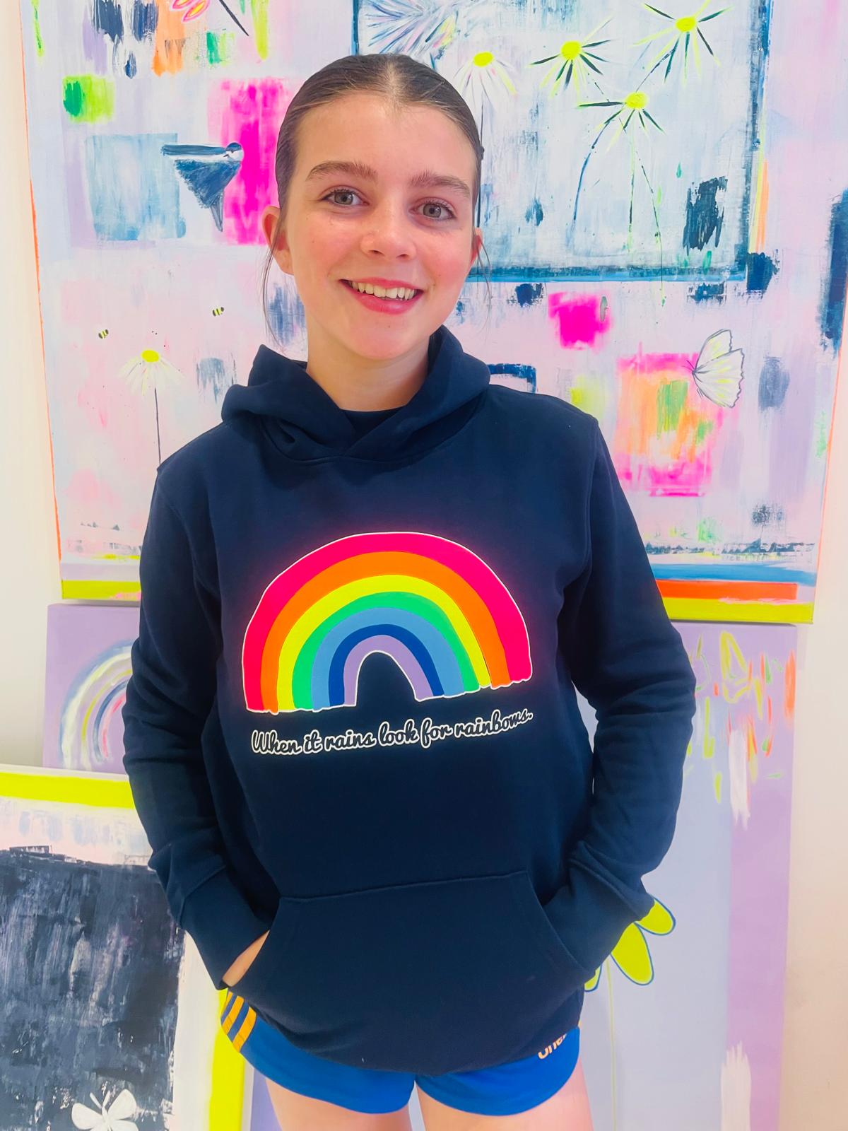 Image of Kids Navy Rainbow Hoodie