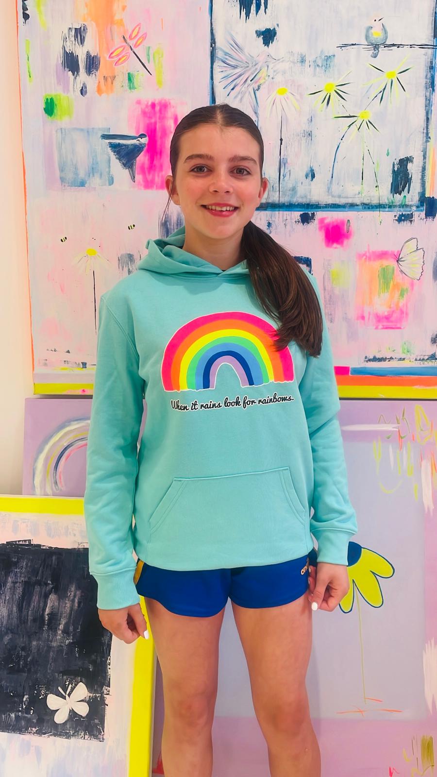 Image of Kids Pool Blue Rainbow Hoodie