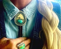 Image 1 of Filly Bolo - Bolo, Sterling Silver, Thunderbird Turquoise and Leather