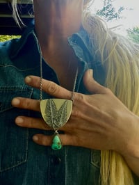 Image 1 of Fern Pendant Necklace- Sterling Silver and Royston Turquoise Pendant Necklace