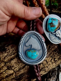 Image 5 of Filly Bolo - Bolo, Sterling Silver, Thunderbird Turquoise and Leather