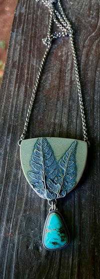 Image 7 of Fern Pendant Necklace- Sterling Silver and Royston Turquoise Pendant Necklace