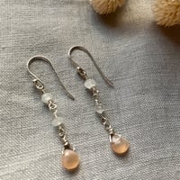Image 2 of Natural Peach Moonstone Tiny Teardrop Sterling Silver Earrings