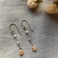 Image 4 of Natural Peach Moonstone Tiny Teardrop Sterling Silver Earrings