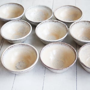 Image of Three Rustic Prep Bowls in Milk and Honey Glaze, Handcrafted Small Bowls, Made in the USA