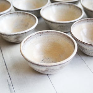 Image of Three Rustic Prep Bowls in Milk and Honey Glaze, Handcrafted Small Bowls, Made in the USA
