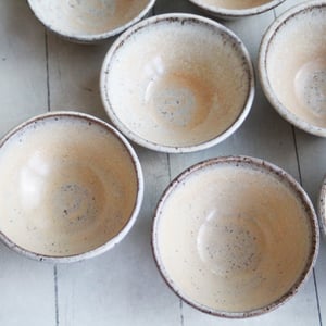 Image of Three Rustic Prep Bowls in Milk and Honey Glaze, Handcrafted Small Bowls, Made in the USA