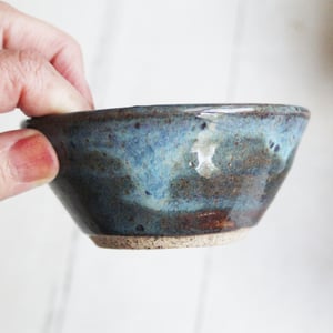 Image of Three Small Rustic Blue Ceramic Pottery Bowls, Kitchen Prep Handcrafted Made in USA