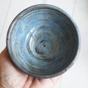 Image of Three Small Rustic Blue Ceramic Pottery Bowls, Kitchen Prep Handcrafted Made in USA