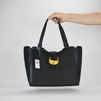 Image 3 of Donna Karan Valley Stream Woven Buckle Small Tote - Black/Gold