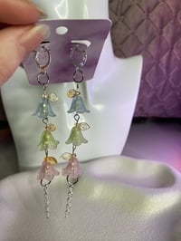 Image 2 of Flower beaded earrings trio, Dangle bellflower earrings