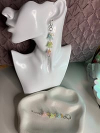 Image 4 of Flower beaded earrings trio, Dangle bellflower earrings