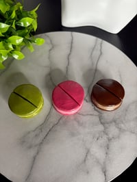 Image 1 of Macaron Polaroid Photo Holders set; Chocolate, Strawberry, and Matcha