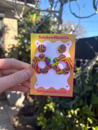 Image 2 of Rainbow groovy bloom polymer clay earrings 