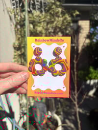 Image 1 of Rainbow groovy bloom polymer clay earrings 