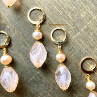 Image 1 of Freshwater Pearl & Peach Acrylic Earrings, Handmade Earrings, Elegant Lightweight Earrings