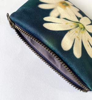 Image of Stitchwort flower, printed velvet zipper pouch