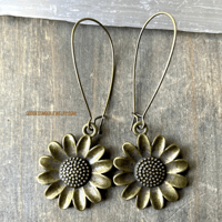 Image 4 of Bronze Sunflower Drop Earrings, Boho Flower Dangle Earrings, Antique Bronze Earrings