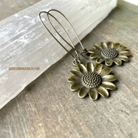Image 5 of Bronze Sunflower Drop Earrings, Boho Flower Dangle Earrings, Antique Bronze Earrings