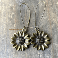 Image 6 of Bronze Sunflower Drop Earrings, Boho Flower Dangle Earrings, Antique Bronze Earrings