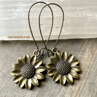 Image 2 of Bronze Sunflower Drop Earrings, Boho Flower Dangle Earrings, Antique Bronze Earrings