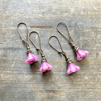Image 1 of Boho Flower Earrings, Pink Flower Earrings, Handmade Glass Drop Earrings