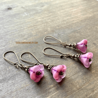 Image 3 of Boho Flower Earrings, Pink Flower Earrings, Handmade Glass Drop Earrings