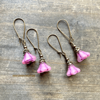Image 4 of Boho Flower Earrings, Pink Flower Earrings, Handmade Glass Drop Earrings
