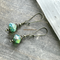 Image 3 of Boho Czech Glass Bead Earrings, Rustic Dangle Earrings, with Antique Brass