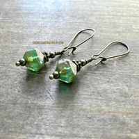 Image 1 of Boho Czech Glass Bead Earrings, Rustic Dangle Earrings, with Antique Brass