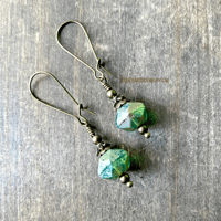 Image 2 of Boho Czech Glass Bead Earrings, Rustic Dangle Earrings, with Antique Brass