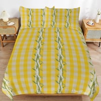 Image 2 of 3 piece Bedding Set- Yellow Palaka and Crown Flower Entwined with Ti Leaf