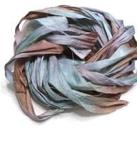 Image 1 of Ready To Ship! 10YD. SEA GLASS HAND DYED SARI SILK RIBBON BY COLOR BURST SILK