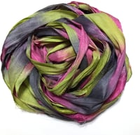Image 1 of Ready To Ship! 10YD. TOXIC HAND DYED SARI SILK RIBBON BY COLOR BURST SILK