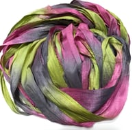 Image 3 of Ready To Ship! 10YD. TOXIC HAND DYED SARI SILK RIBBON BY COLOR BURST SILK