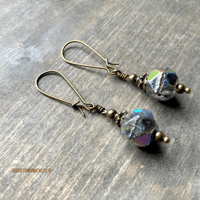 Image 4 of Boho Czech Glass Bead Earrings, Rustic Dangle Earrings, with Antique Brass