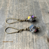 Image 5 of Boho Czech Glass Bead Earrings, Rustic Dangle Earrings, with Antique Brass