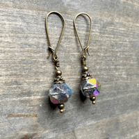 Image 6 of Boho Czech Glass Bead Earrings, Rustic Dangle Earrings, with Antique Brass