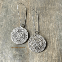 Image 2 of Antique Silver Mandala Earrings, Textured Earrings, Boho Jewelry, Tribal Round Earrings 