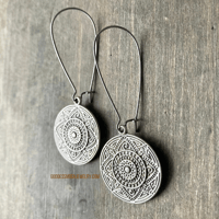 Image 1 of Antique Silver Mandala Earrings, Textured Earrings, Boho Jewelry, Tribal Round Earrings 