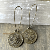 Image 6 of Antique Silver Mandala Earrings, Textured Earrings, Boho Jewelry, Tribal Round Earrings 