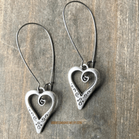 Image 4 of Antique Heart Boho Earrings, Copper or Silver Handmade Heart-Shaped Dangles, Boho Dangle Earrings
