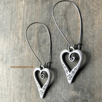 Image 3 of Antique Heart Boho Earrings, Copper or Silver Handmade Heart-Shaped Dangles, Boho Dangle Earrings