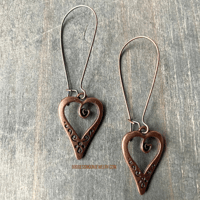 Image 5 of Antique Heart Boho Earrings, Copper or Silver Handmade Heart-Shaped Dangles, Boho Dangle Earrings
