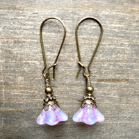 Image 6 of Boho Flower Earrings, Pink Flower Earrings, Handmade Glass Drop Earrings