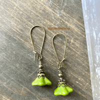 Image 10 of Boho Flower Earrings, Pink Flower Earrings, Handmade Glass Drop Earrings