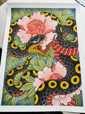 Image of Snake and Peonies Print