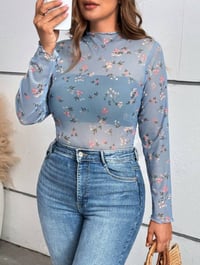 Image 3 of Sheer Long Sleeve Floral Tops