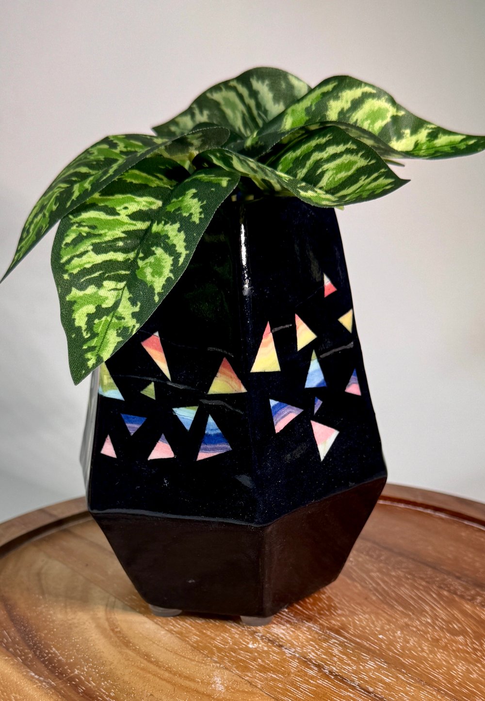 Image of Black Ceramic Geometric Rainbow Planter